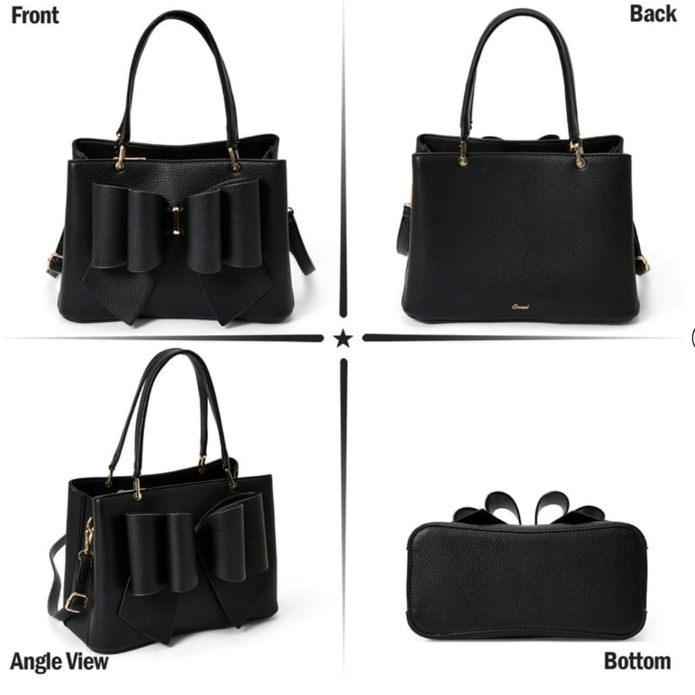 New!!! 3D Bow Vegan Leather 3-Way Wear Black Satchel, Crossbody, & Shoulder Bag - Picture 9 of 15